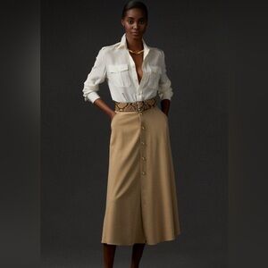 NWT Ralph Lauren Collection Pre-Fall 2021 Gerald Wool Gabardine Skirt in Tan
